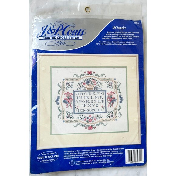 J & P Coats ABC Sampler Counted Cross Stitch Kit - Floral with Personalization - Picture 2 of 5